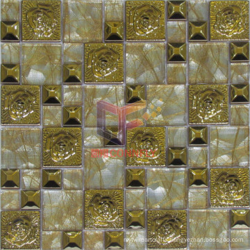 Gold Color Rose Pattern Stainless Steel Mix Crystal Mosaic (CFM885)